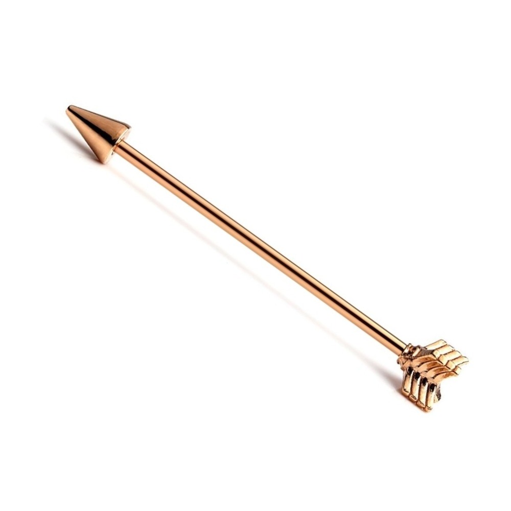 Rose Gold Tone Arrow Industrial Barbell 14G 38mm Ear Piercing Jewelry Scaffold